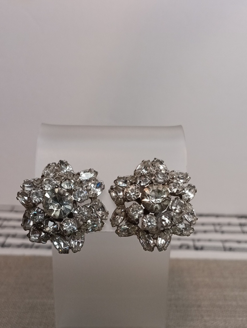 Kramer Rhinestone Floret Statement Clip Earrings Vintage